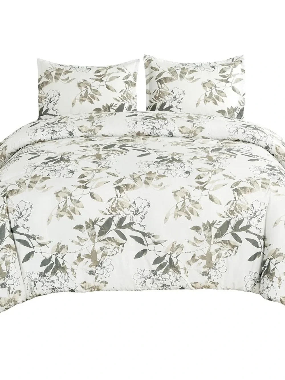 Floral Leaf king 3 piece Comforter Set in Neutral/Gray